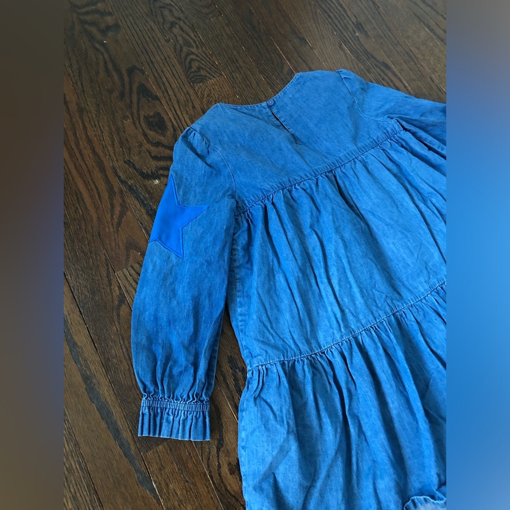 Mini Boden Girls 7-8 Denim Long-Sleeved A-Line Knee-Length Star Applique Dress - Picture 12 of 13
